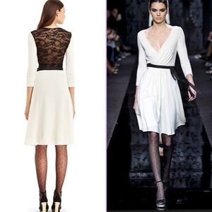 Diane Von Furstenberg Ivory Wool seduction wrap Dress w/Black Lace back size 4
